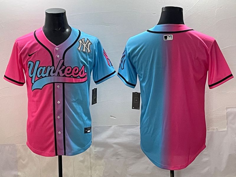 Men 2025 New York Yankees Blank Blue pink Game Nike MLB Jersey style 004->new york yankees->MLB Jersey